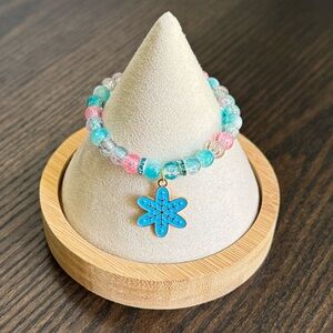 Pink and Blue Beaded Bracelet with Snowflake Charm Christmas Gift Holiday Favor